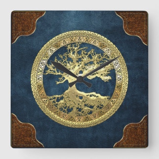 [200] Celtic Tree of Life [Gold] Square Wall Clock