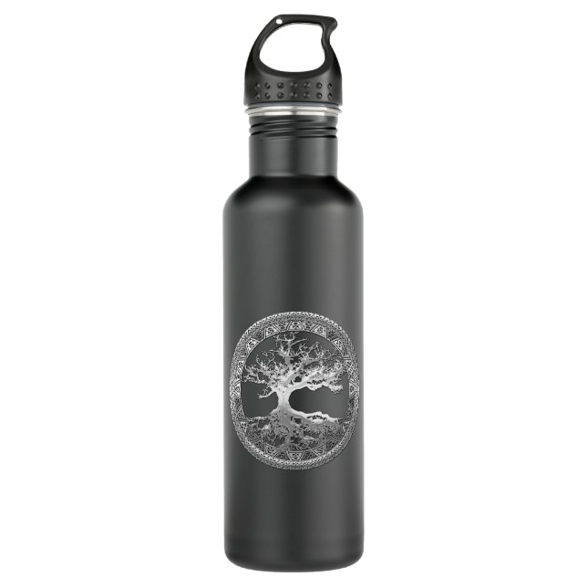 [200] Celtic Tree of Life [Silver] 710 Ml Water Bottle (Front)