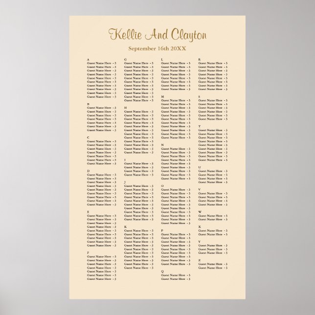 200 Champagne Wedding Seating Chart (Front)