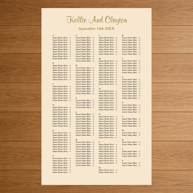 200 Champagne Wedding Seating Chart (Creator Uploaded)
