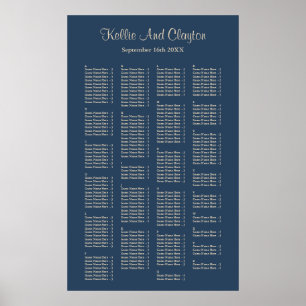 200 Classic Blue Simple Wedding Seating Chart