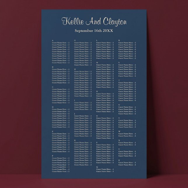 200 Classic Blue Simple Wedding Seating Chart (Creator Uploaded)