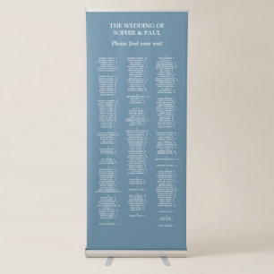 200 Guest Dusty Blue Wedding Seating Chart Retractable Banner
