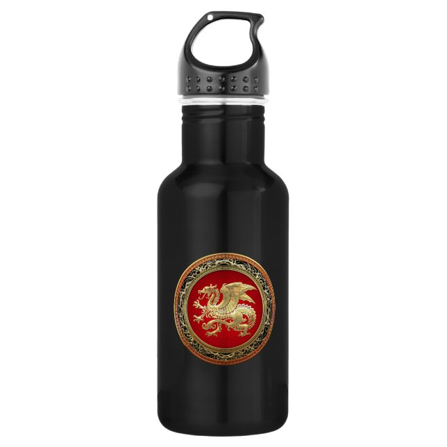 [200] Icelandic Dragon, Landvættir [Gold] 532 Ml Water Bottle (Front)