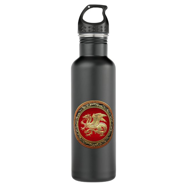 [200] Icelandic Dragon, Landvættir [Gold] 710 Ml Water Bottle (Front)