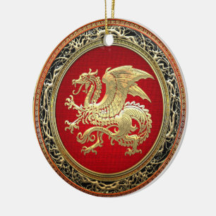 [200] Icelandic Dragon, Landvættir [Gold] Ceramic Tree Decoration