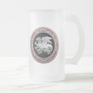 [200] Icelandic Dragon, Landvættir [Silver] Frosted Glass Beer Mug