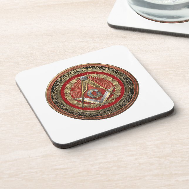 [200] Master Mason - Gold Square & Compasses Coaster (Left Side)