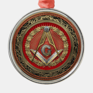 [200] Master Mason - Gold Square & Compasses Metal Tree Decoration