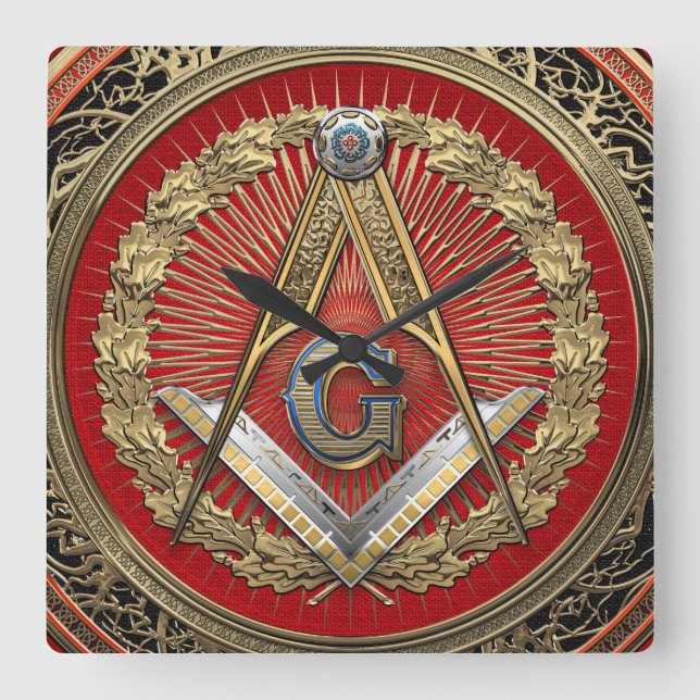 [200] Master Mason - Gold Square & Compasses Wall Clock (Front)