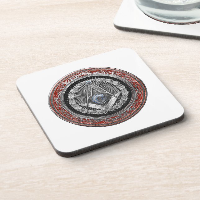 [200] Master Mason - Silver Square & Compasses Coaster (Left Side)