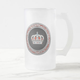 [200] Prince-Princess King-Queen Crown [Silver] Frosted Glass Beer Mug