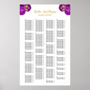 200 Purple And Gold Floral Wedding Seating Chart