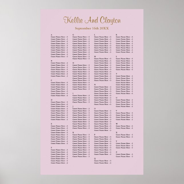 200 Purple Wedding Seating Chart (Front)