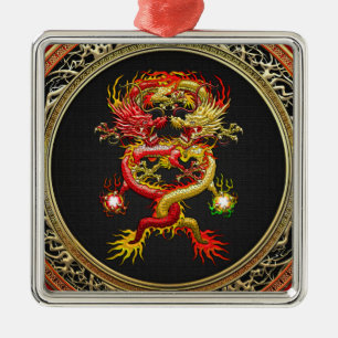 [200] Red and Yellow Dragons Metal Tree Decoration