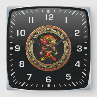 [200] Red and Yellow Dragons Square Wall Clock