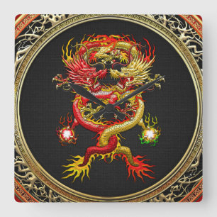 [200] Red and Yellow Dragons Square Wall Clock