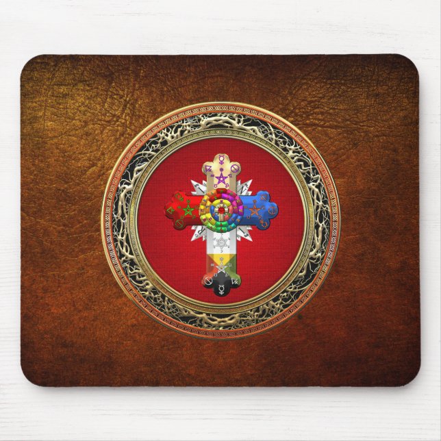 [200] Rosy Cross (Rose Croix) on Red & Gold Mouse Mat (Front)