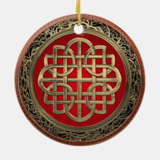 [200] Sacred Celtic Gold Knot Cross Ceramic Tree Decoration