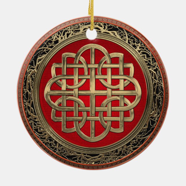 [200] Sacred Celtic Gold Knot Cross Ceramic Tree Decoration (Back)
