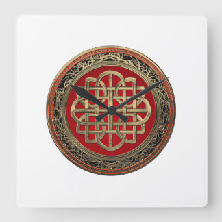 [200] Sacred Celtic Gold Knot Cross Square Wall Clock