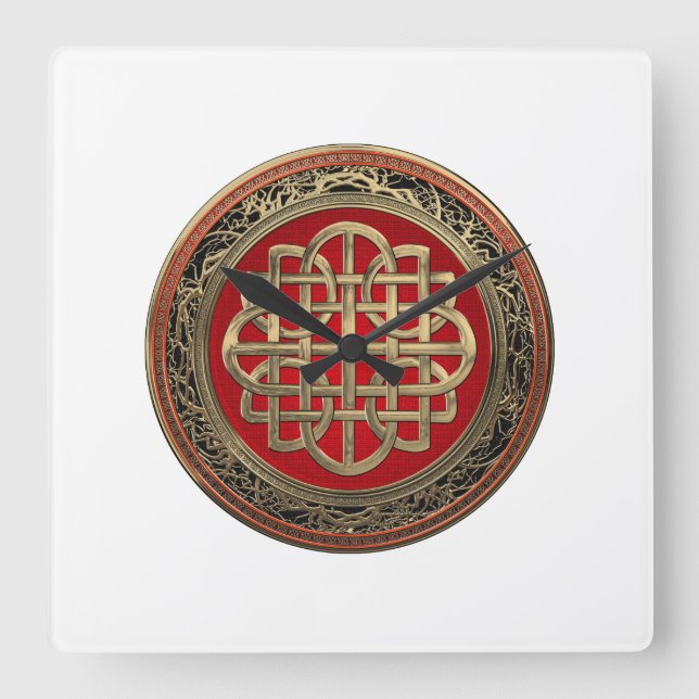 [200] Sacred Celtic Gold Knot Cross Square Wall Clock (Front)