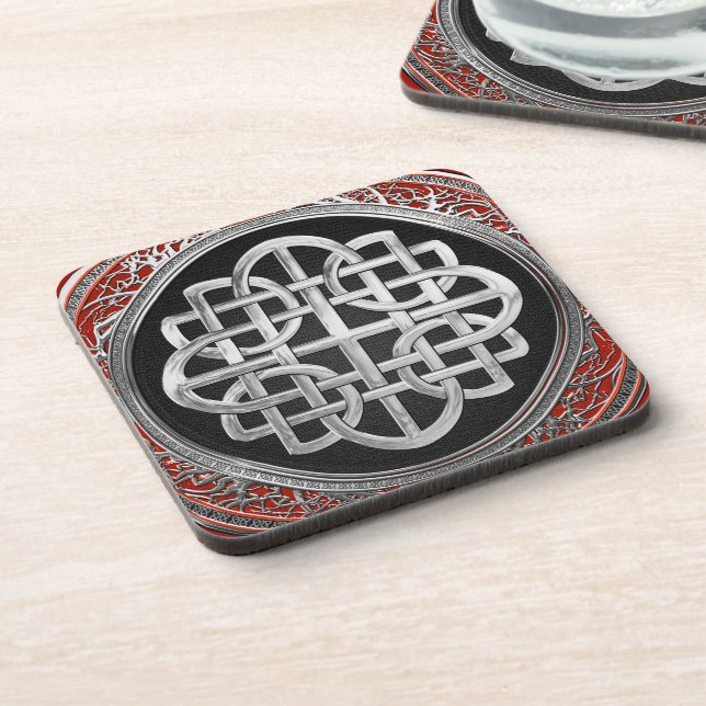 [200] Sacred Celtic Silver Knot Cross Coaster (Left Side)