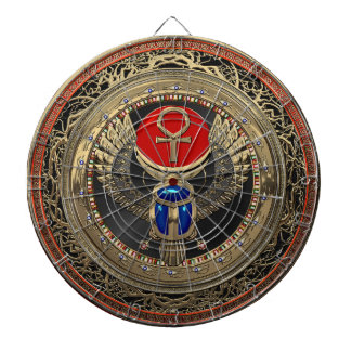 [200] Sacred Gold Egyptian Winged Scarab with Ankh Dartboard