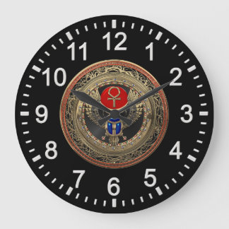 [200] Sacred Gold Egyptian Winged Scarab with Ankh Large Clock