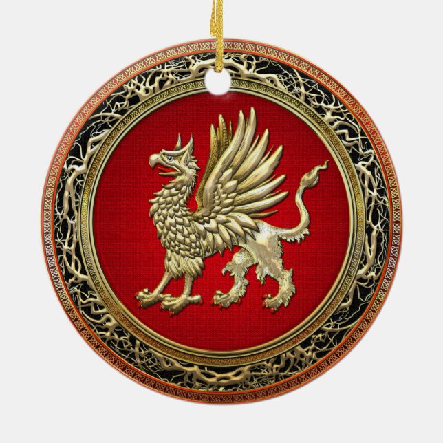 [200] Sacred Gold Griffin Ceramic Tree Decoration (Back)