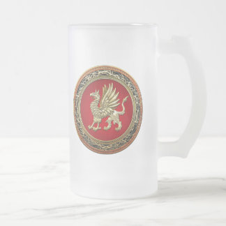 [200] Sacred Gold Griffin Frosted Glass Beer Mug