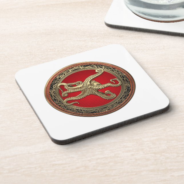 [200] Sacred Gold Octopus in Defensive Posture Coaster (Left Side)