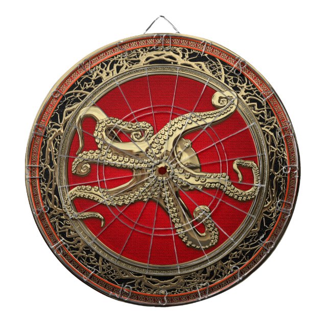 [200] Sacred Gold Octopus in Defensive Posture Dartboard (Front)