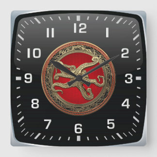 [200] Sacred Gold Octopus in Defensive Posture Square Wall Clock