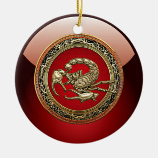 [200] Sacred Golden Scorpion on Red Ceramic Tree Decoration