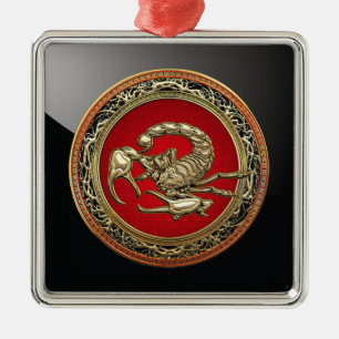 [200] Sacred Golden Scorpion on Red Metal Tree Decoration