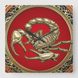 [200] Sacred Golden Scorpion on Red Square Wall Clock