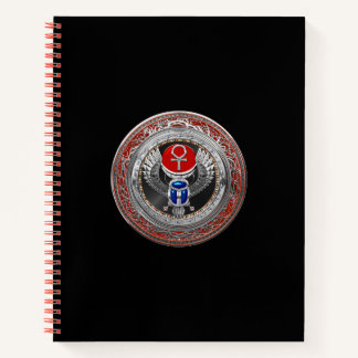 [200] Sacred Silver Egyptian Winged Scarab & Ankh Notebook