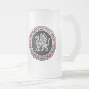 [200] Sacred Silver Griffin Frosted Glass Beer Mug