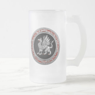 [200] Sacred Silver Griffin Frosted Glass Beer Mug