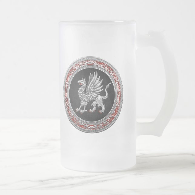 [200] Sacred Silver Griffin Frosted Glass Beer Mug (Right)
