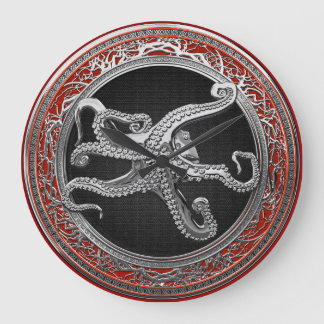 [200] Sacred Silver Octopus in Defensive Posture Large Clock