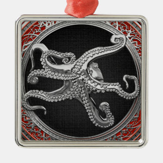 [200] Sacred Silver Octopus in Defensive Posture Metal Tree Decoration