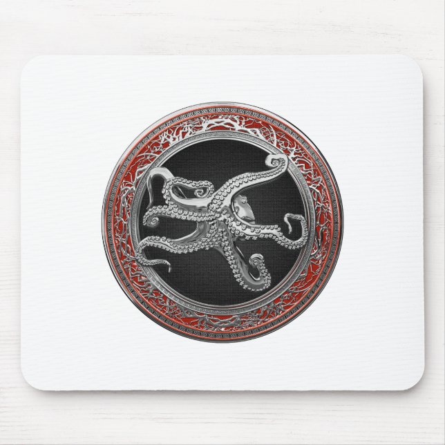 [200] Sacred Silver Octopus in Defensive Posture Mouse Mat (Front)