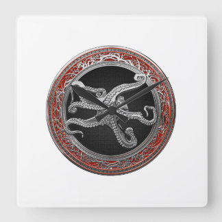[200] Sacred Silver Octopus in Defensive Posture Square Wall Clock