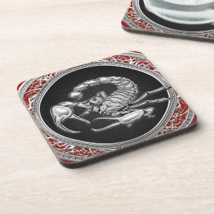 [200] Sacred Silver Scorpion on Black Coaster