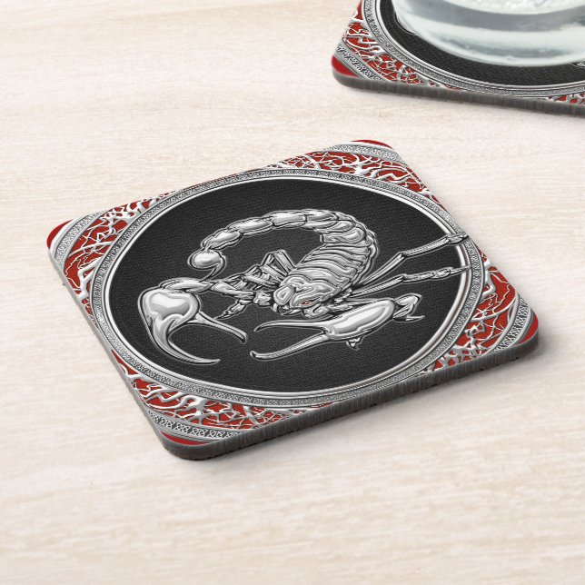 [200] Sacred Silver Scorpion on Black Coaster (Left Side)