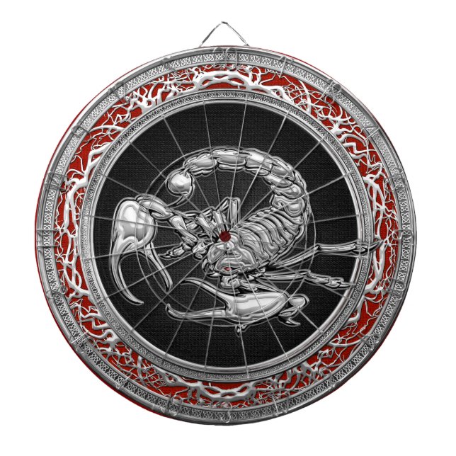 [200] Sacred Silver Scorpion on Black Dartboard (Front)