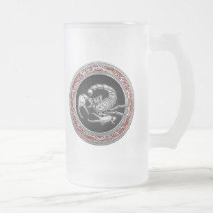 [200] Sacred Silver Scorpion on Black Frosted Glass Beer Mug