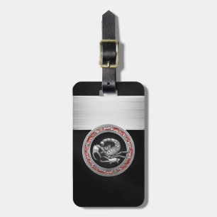 [200] Sacred Silver Scorpion on Black Luggage Tag